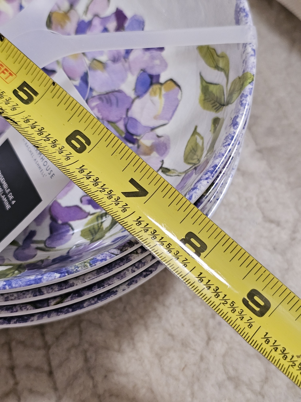 12-NWT RACHEL ASHWELL WISTERIA DESIGN MELAMINE DINNER/SALAD/PASTA PLATES SET - Picture 7 of 11